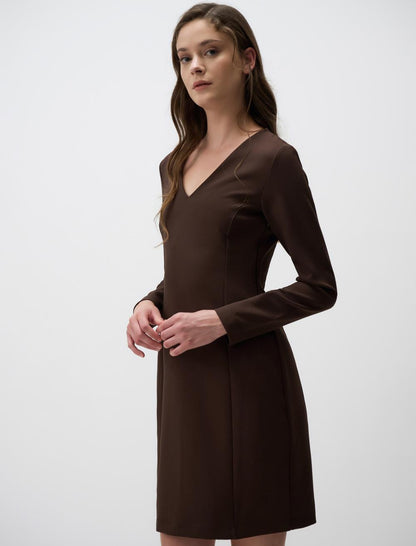 V Neck Long Sleeve Mini Dress