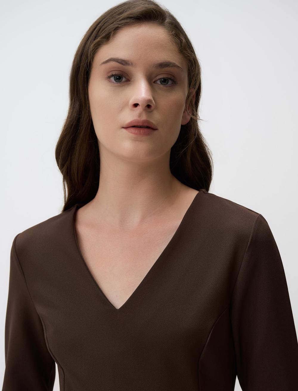 V-Neck Long-Sleeve Dress - 4WW131435