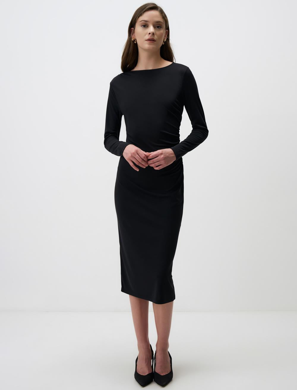 Black Long Sleeve Midi Bodycon Dress - 4WW131592900