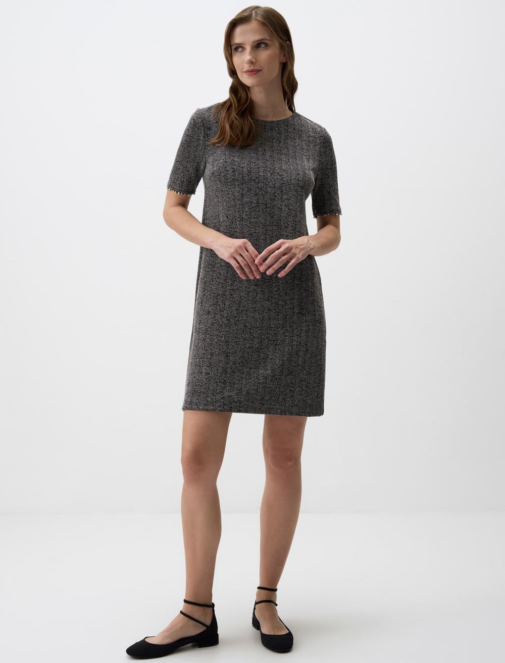 Loose Fit Crew Neck Short-Sleeve Dress - Grey - 4WW131596972