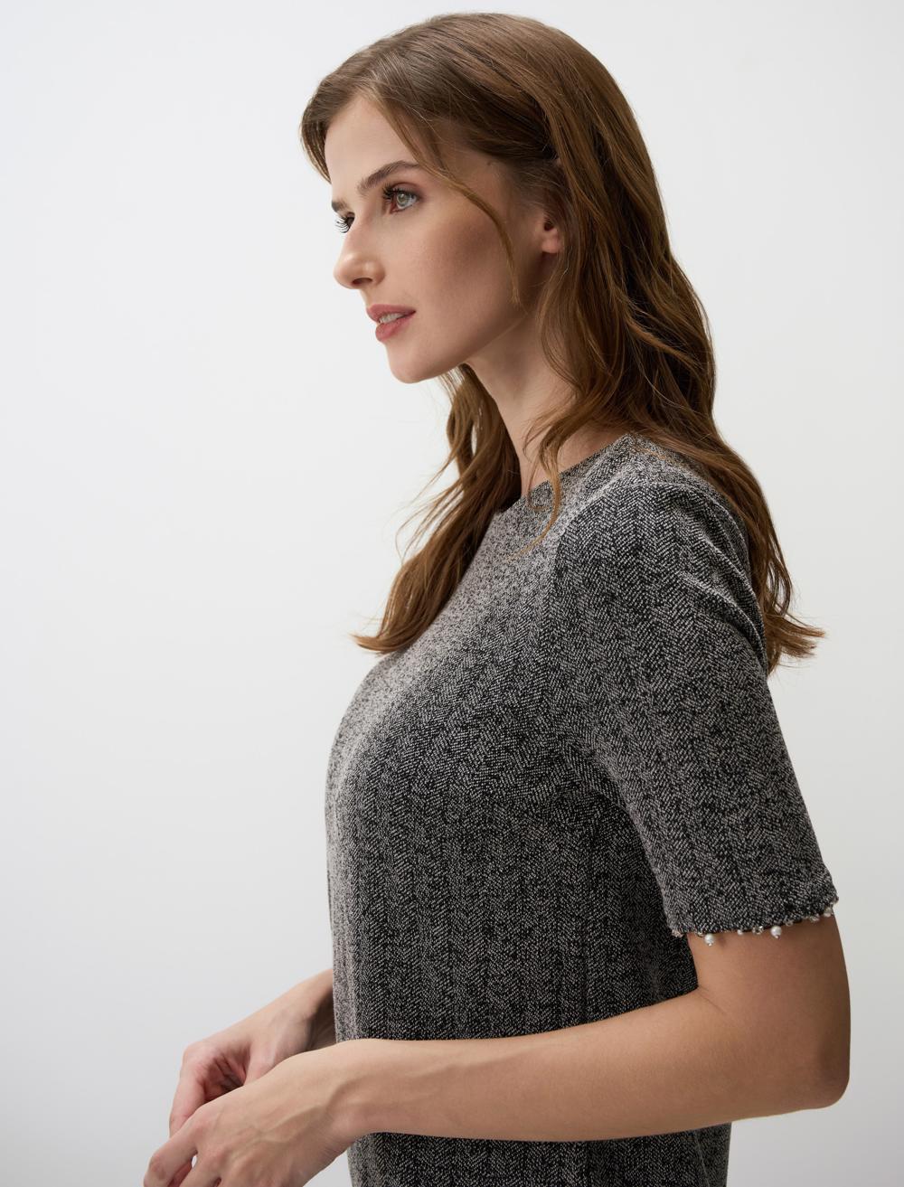 Loose Fit Crew Neck Short-Sleeve Dress - Grey - 4WW131596972
