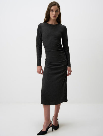 Crew Neck Slim Fit Long Sleeve Midi Dress