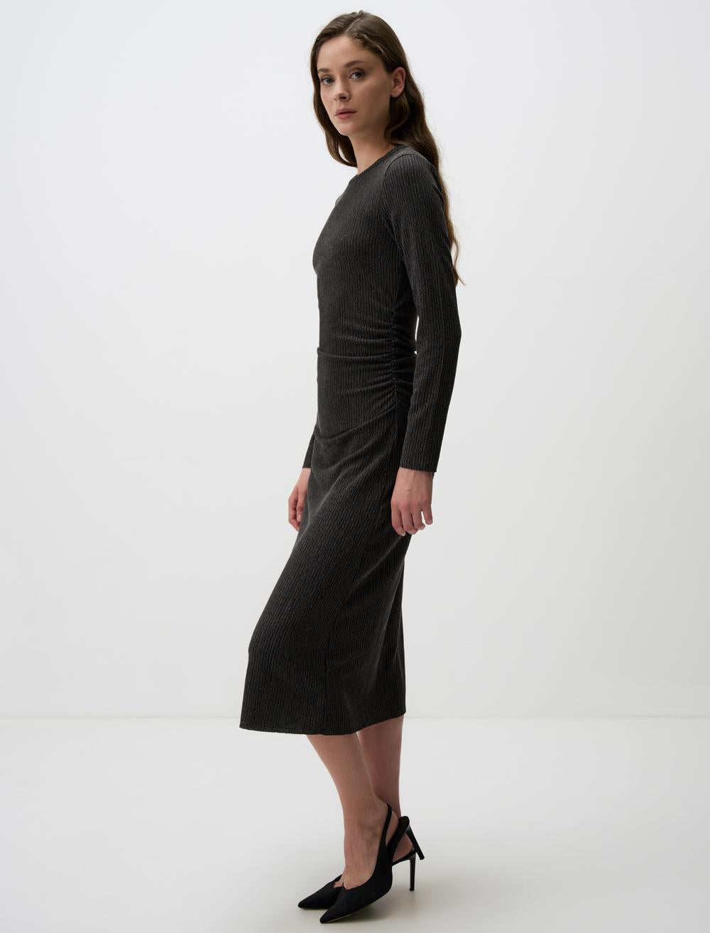 Slim Fit Crew Neck Long-Sleeve Dress - Grey - 4WW131746972