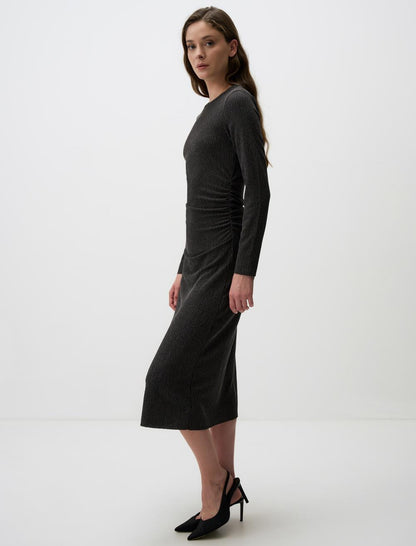 Crew Neck Slim Fit Long Sleeve Midi Dress