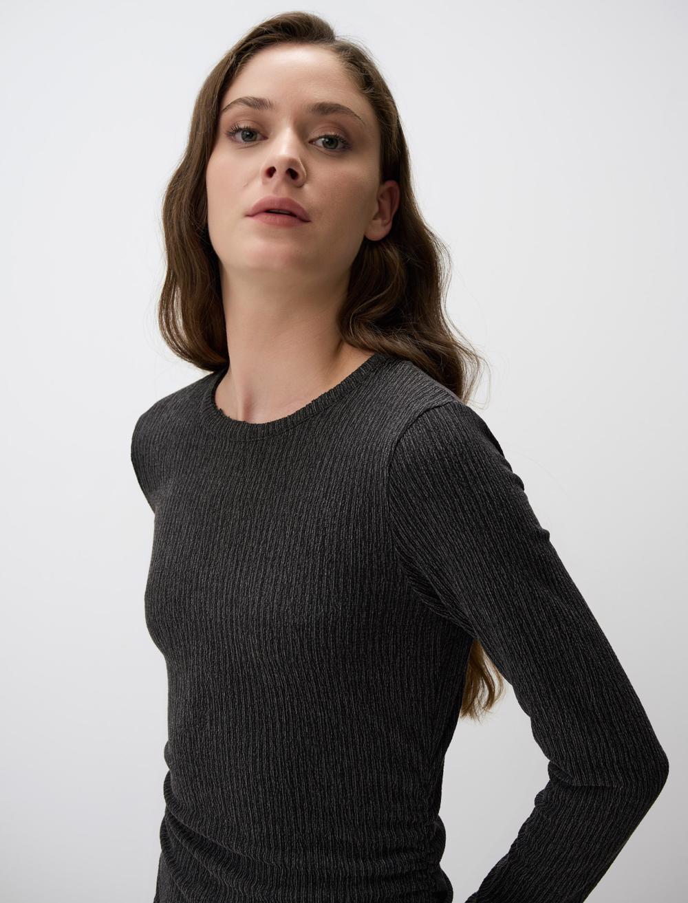 Slim Fit Crew Neck Long-Sleeve Dress - Grey - 4WW131746972