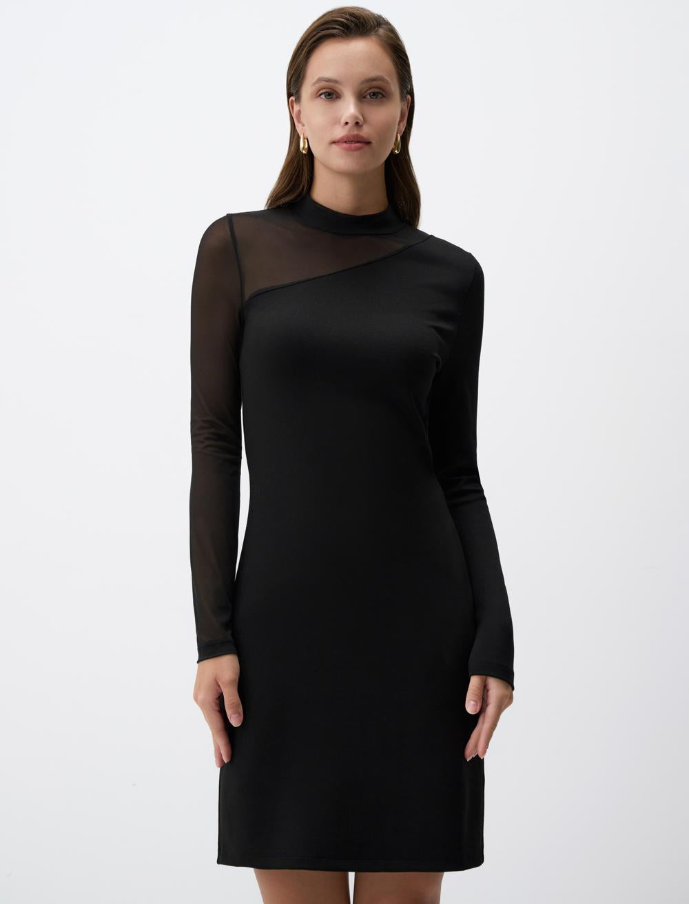 Half Turtleneck Long Sleeve Knitted Mini Dress