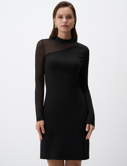 Half Turtleneck Long Sleeve Knitted Mini Dress