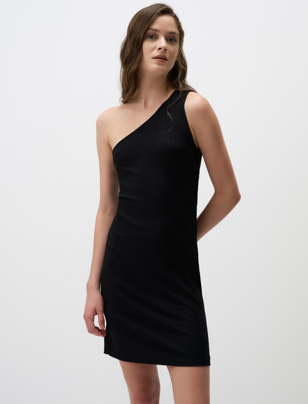 Asymmetric Neck Mini Dress with One Shoulder Detail