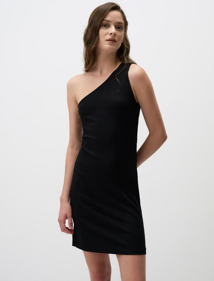 Asymmetric Neck Mini Dress with One Shoulder Detail
