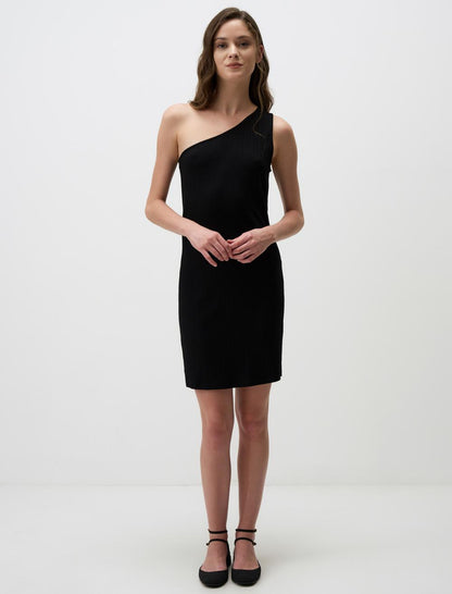 Asymmetric Neck Mini Dress with One Shoulder Detail