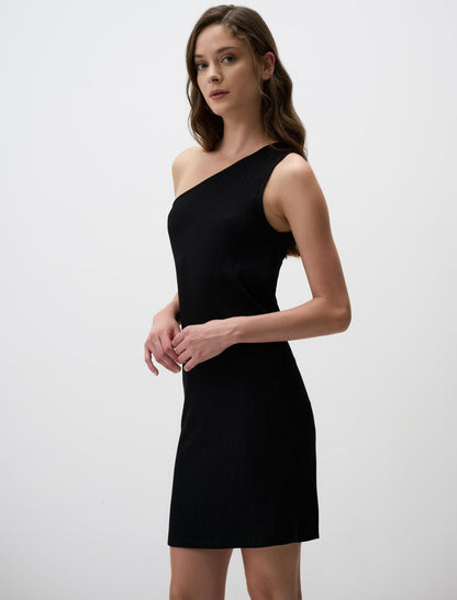 Asymmetric Neck Mini Dress with One Shoulder Detail