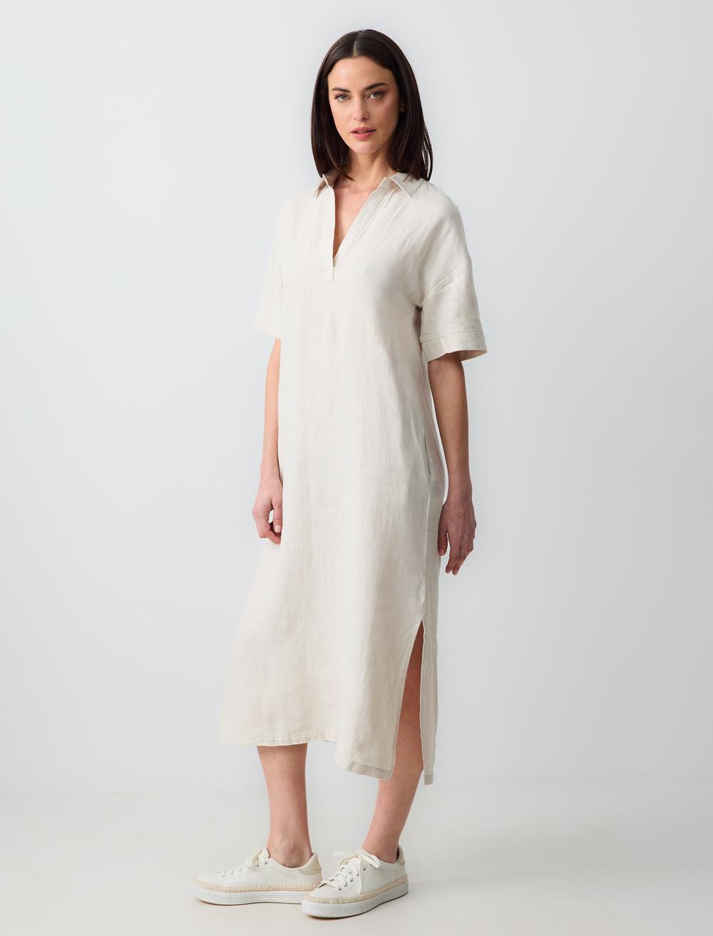 Loose Fit Shirt Collar Short-Sleeve Dress - 5SW062680