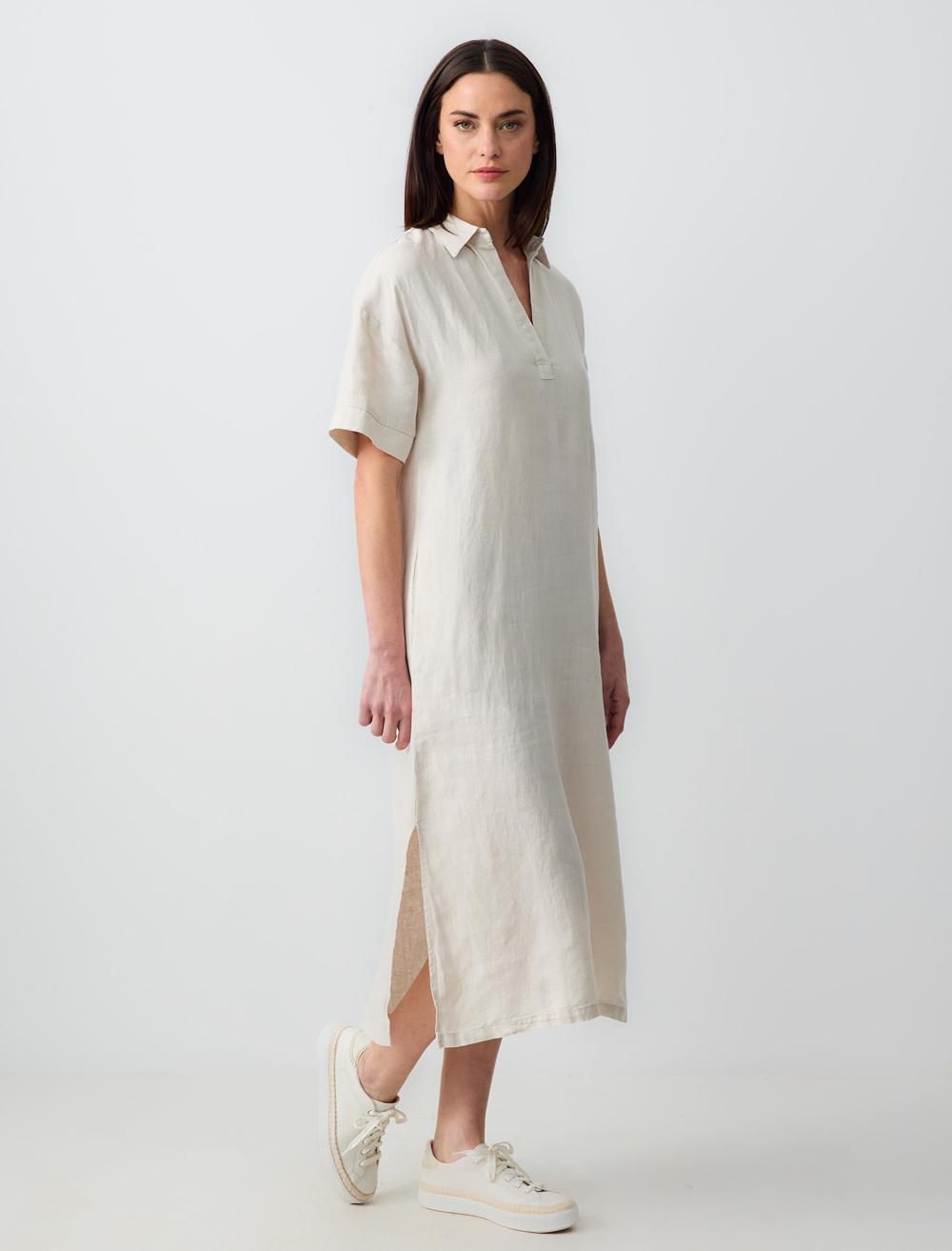 Loose Fit Shirt Collar Short-Sleeve Dress - 5SW062680