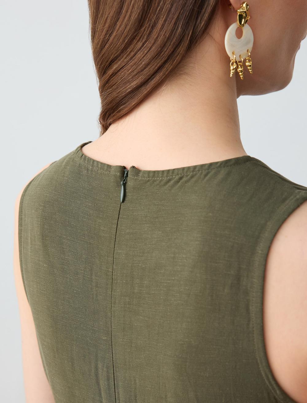 Loose Fit Crew Neck Sleeveless-Sleeve Dress - Khaki - 5SW062688310