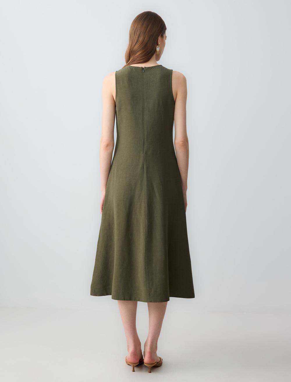 Loose Fit Crew Neck Sleeveless-Sleeve Dress - Khaki - 5SW062688310
