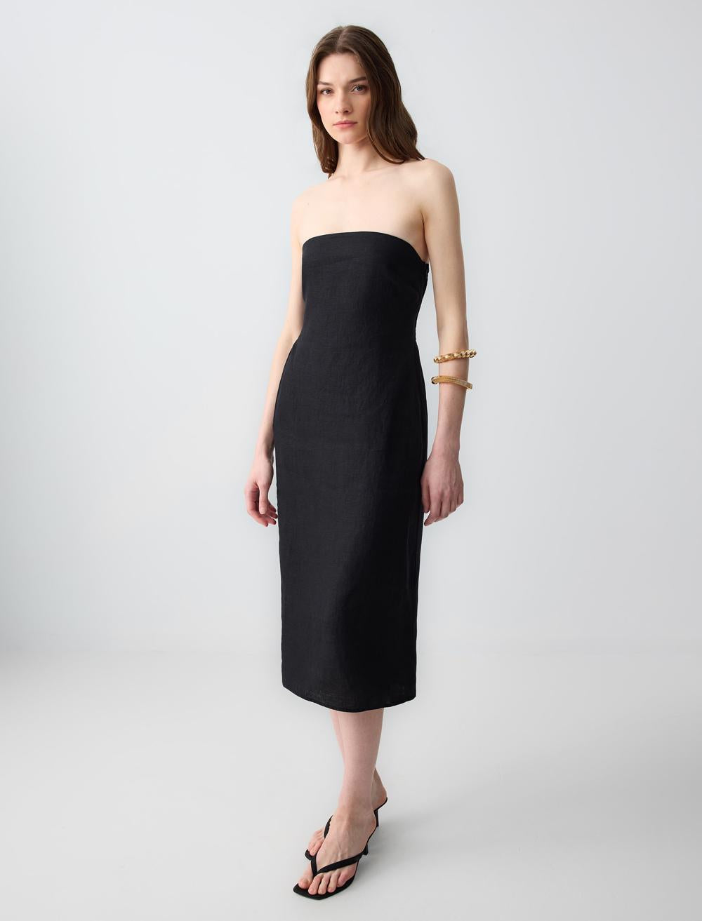 Slim Fit Strapless-Sleeve Dress - Black - 5SW062693900