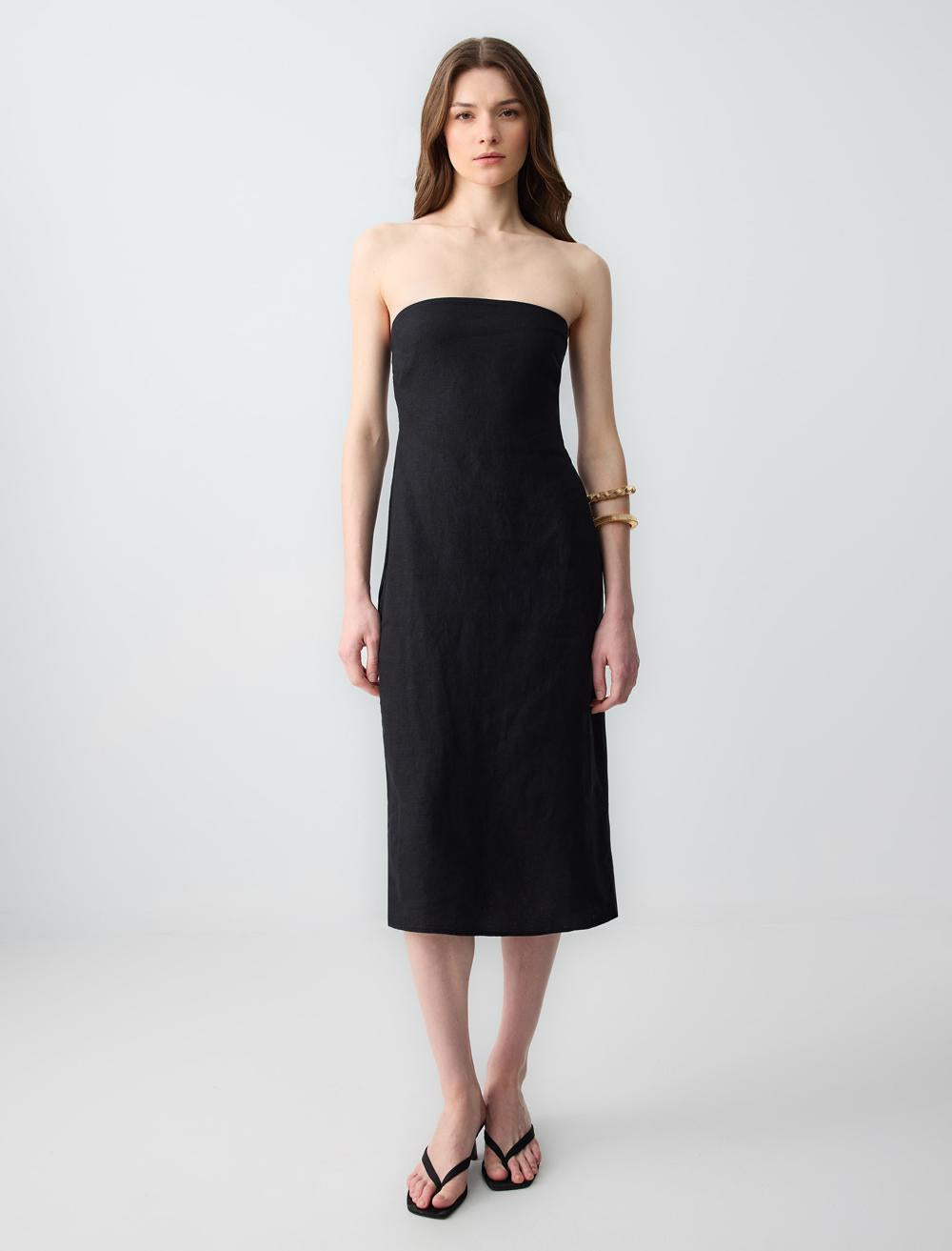 Slim Fit Strapless-Sleeve Dress - Black - 5SW062693900