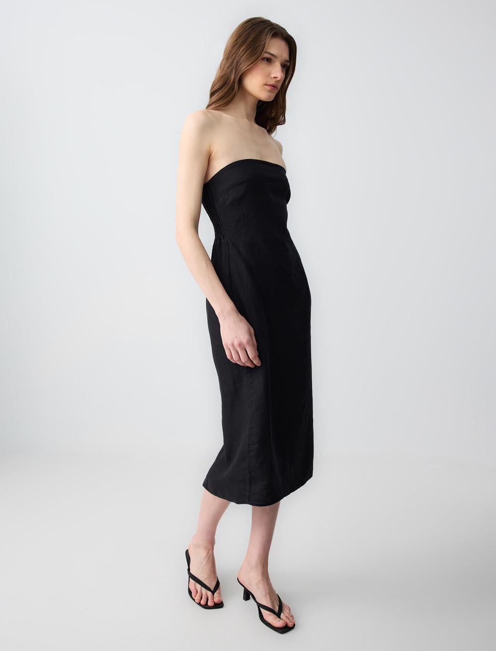Slim Fit Strapless-Sleeve Dress - Black - 5SW062693900
