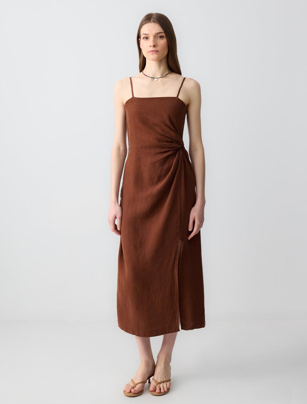 Spaghetti Straps-Sleeve Dress - Bitter Brown - 5SW063113803