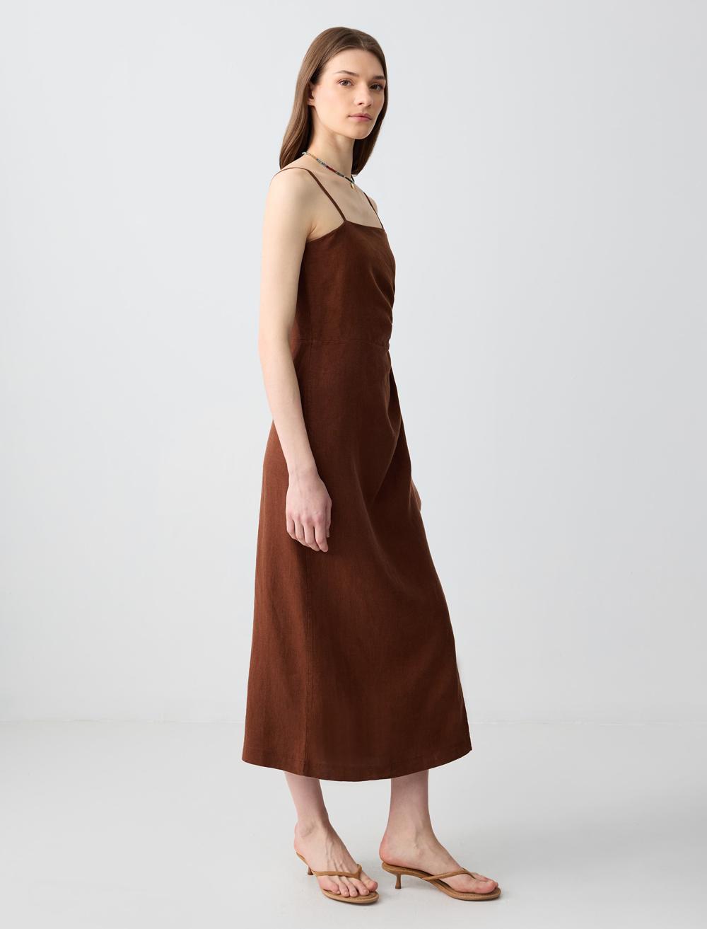 Spaghetti Straps-Sleeve Dress - Bitter Brown - 5SW063113803