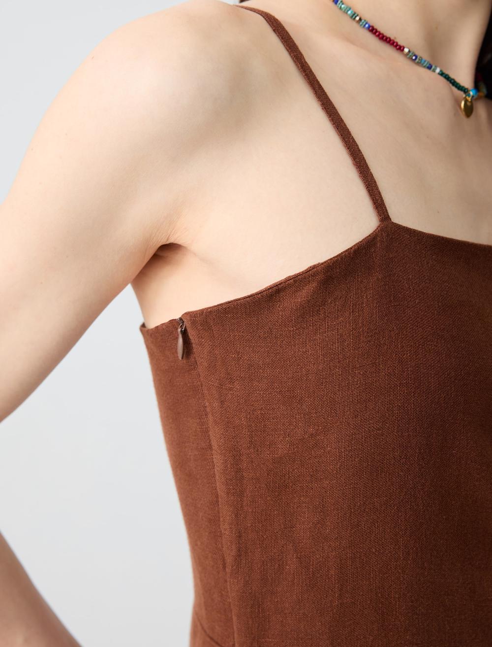 Spaghetti Straps-Sleeve Dress - Bitter Brown - 5SW063113803