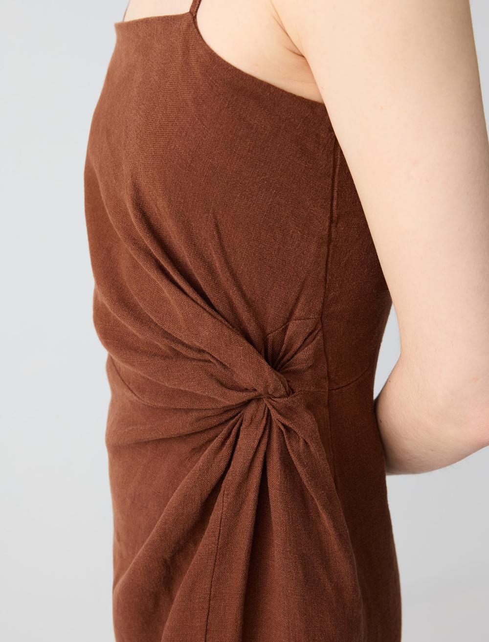Spaghetti Straps-Sleeve Dress - Bitter Brown - 5SW063113803