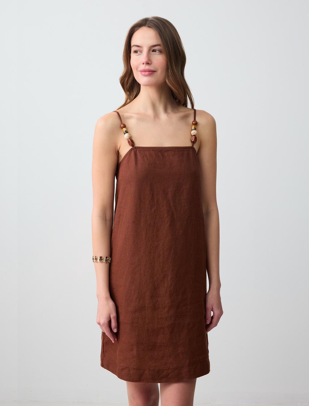 Spaghetti Straps-Sleeve Dress - Bitter Brown - 5SW063118803