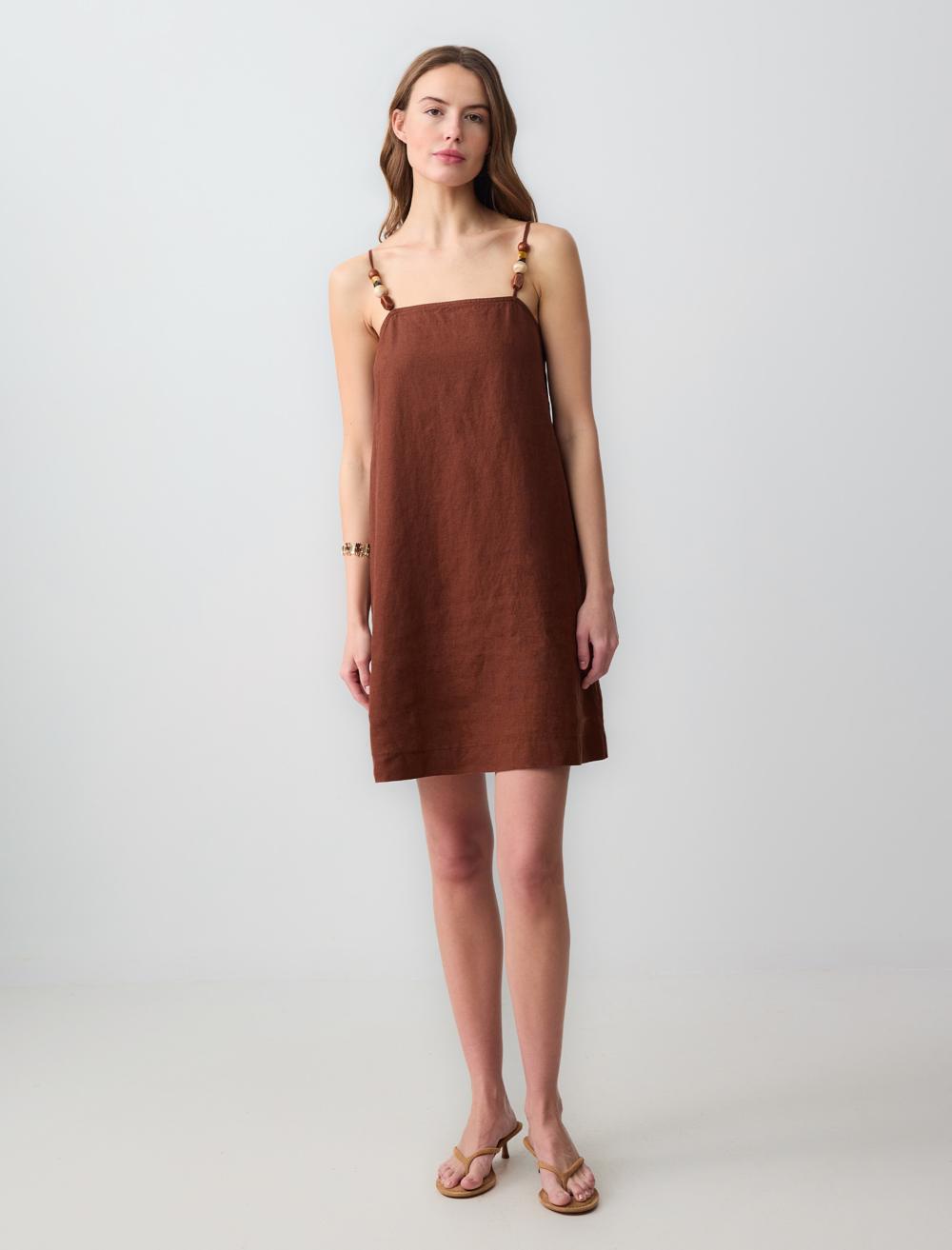 Spaghetti Straps-Sleeve Dress - Bitter Brown - 5SW063118803