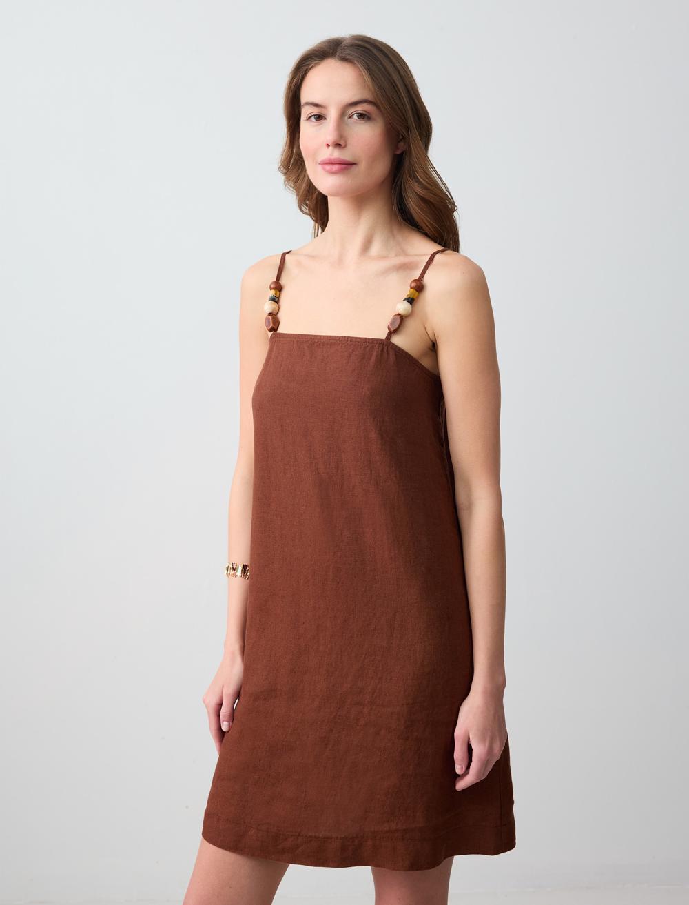 Spaghetti Straps-Sleeve Dress - Bitter Brown - 5SW063118803