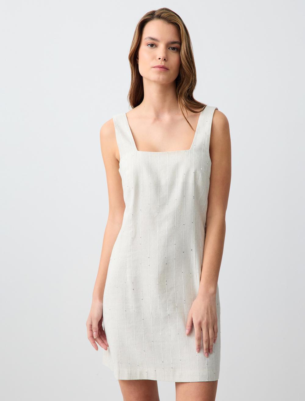 Square Neck Sleeveless-Sleeve Dress - 5SW063198