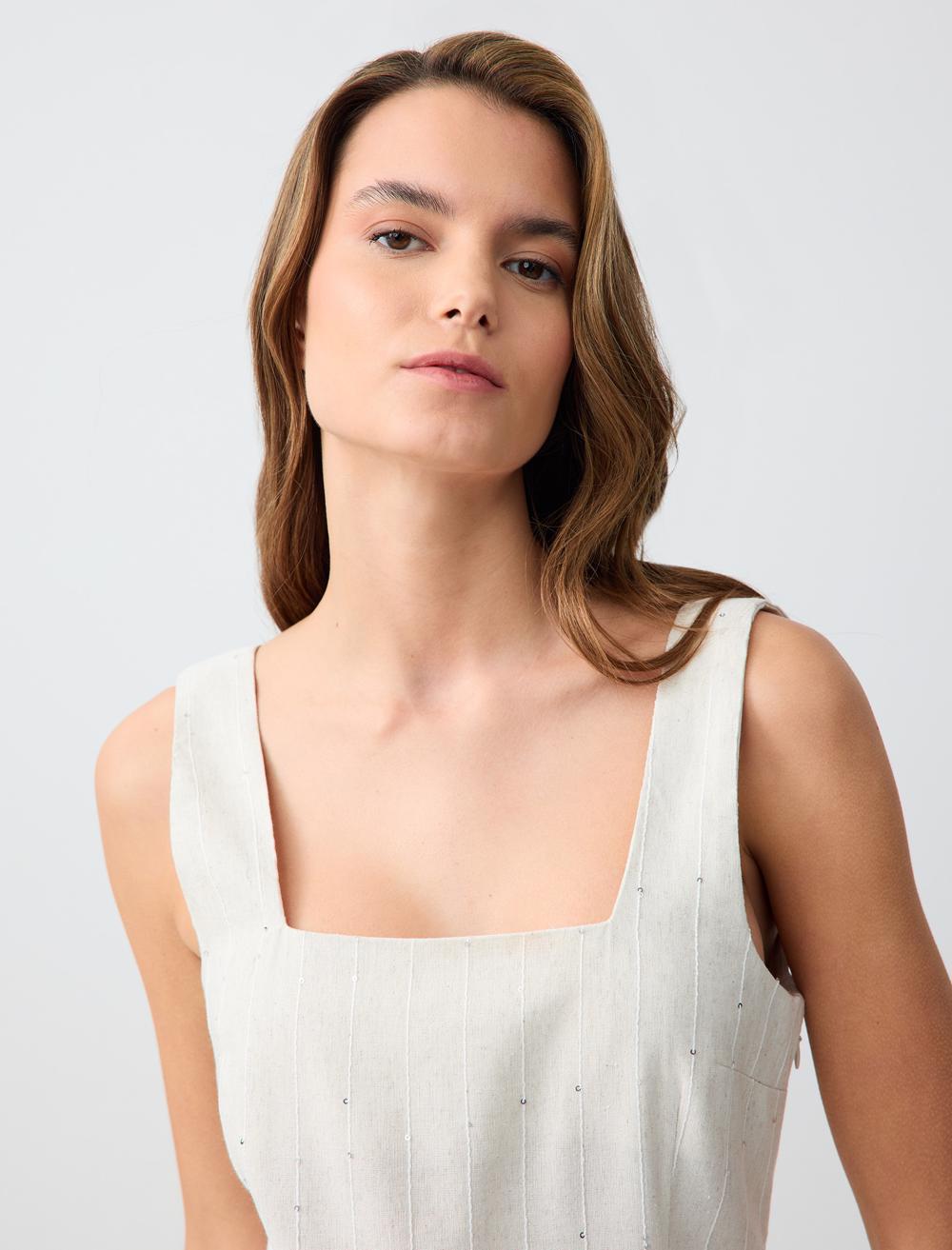 Square Neck Sleeveless-Sleeve Dress - 5SW063198