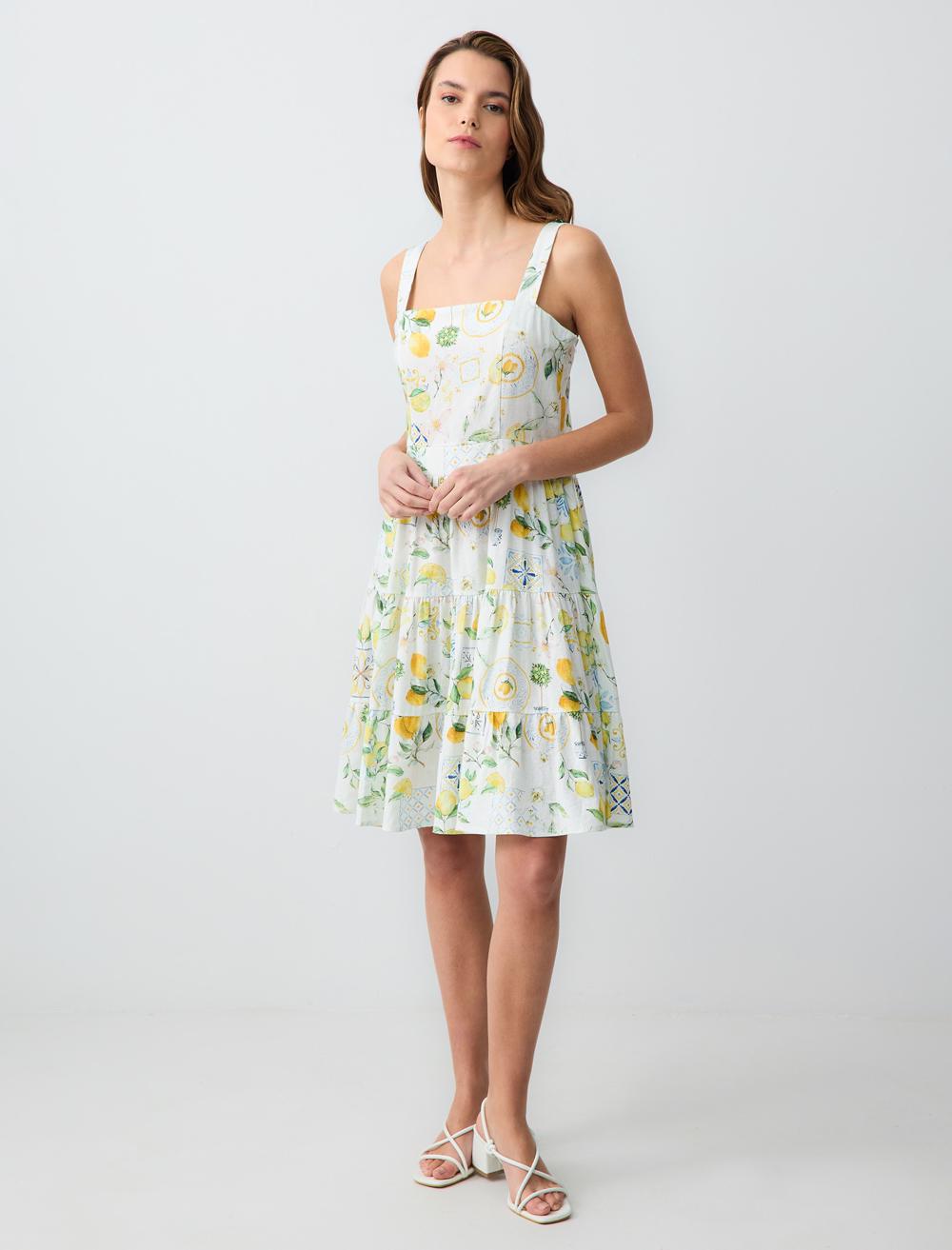Square Neck Spaghetti Straps-Sleeve Dress - 5SW063200
