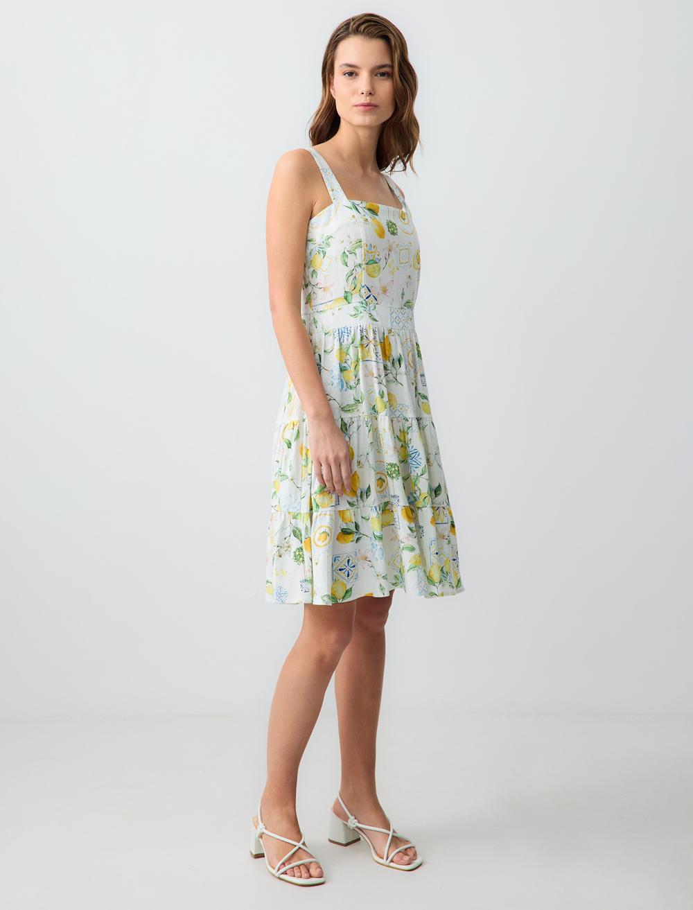 Square Neck Spaghetti Straps-Sleeve Dress - Yellow - 5SW063200200