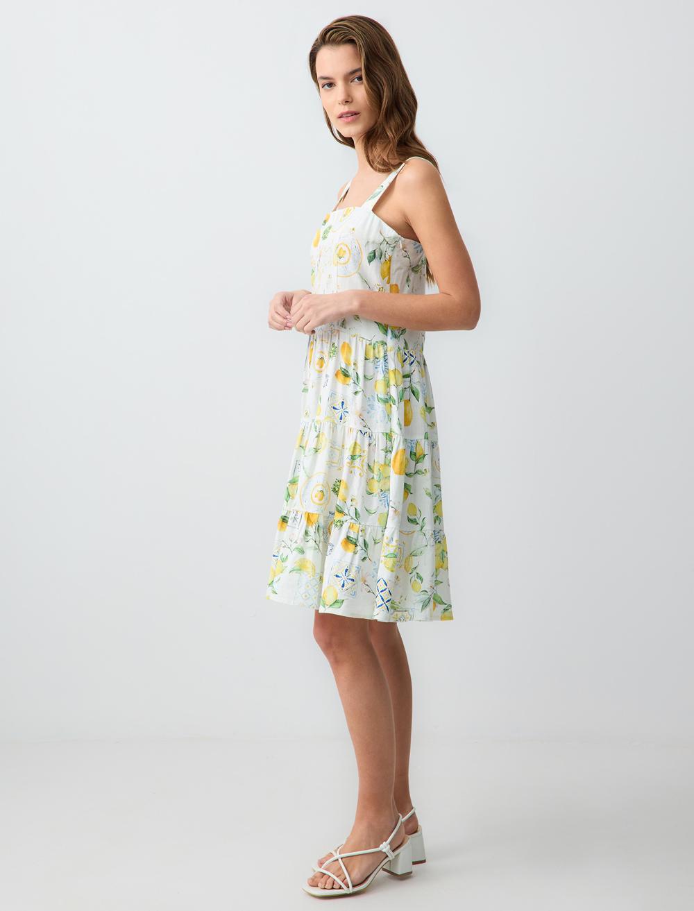 Square Neck Spaghetti Straps-Sleeve Dress - Yellow - 5SW063200200