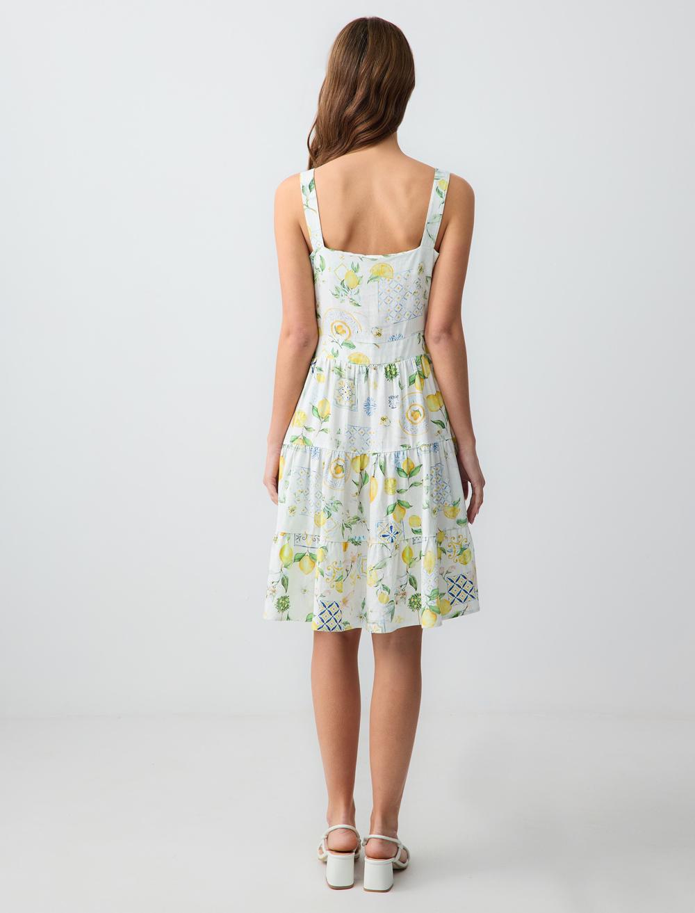 Square Neck Spaghetti Straps-Sleeve Dress - 5SW063200