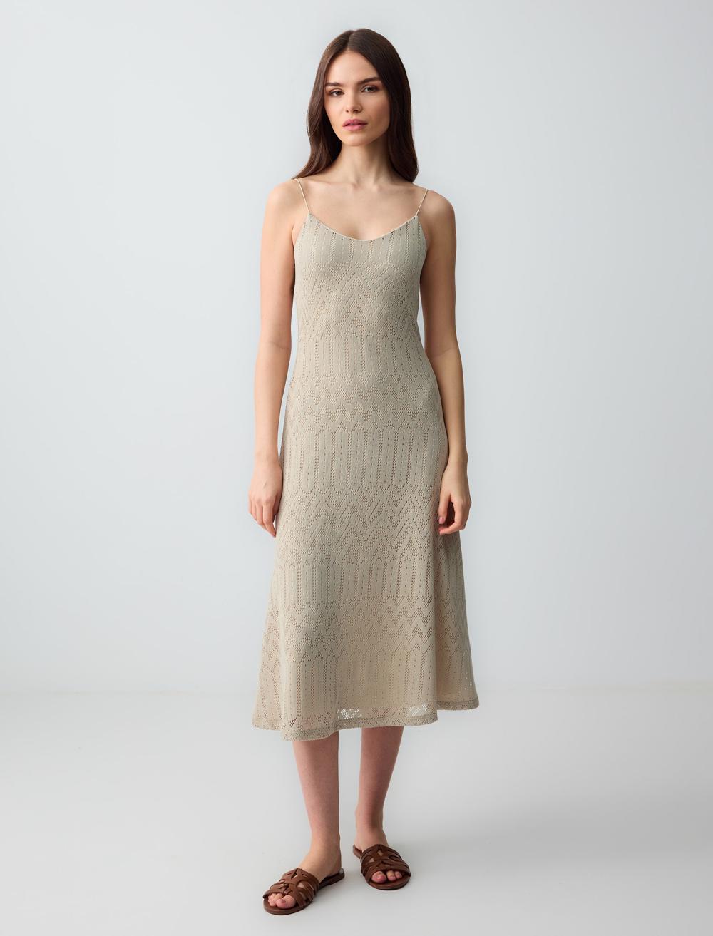 Slim Fit V-Neck Spaghetti Straps-Sleeve Dress - 5SW063623