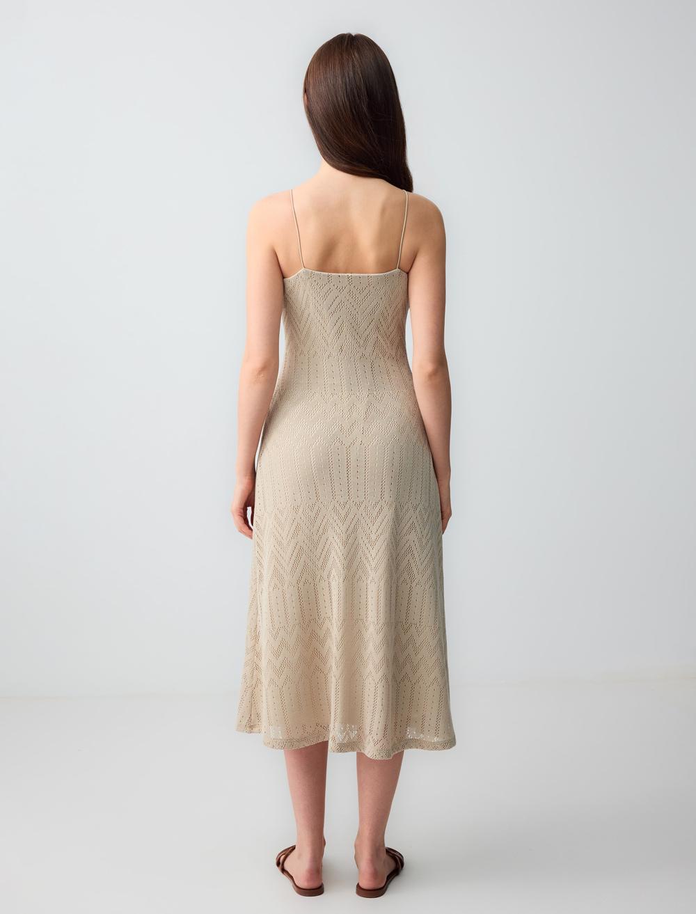 Slim Fit V-Neck Spaghetti Straps-Sleeve Dress - 5SW063623