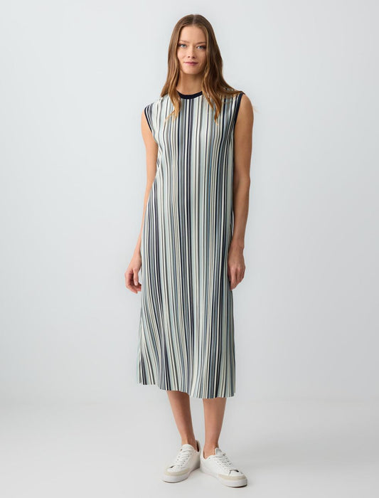 Relaxed Fit Crew-Neck Striped Knitted Midi Dress