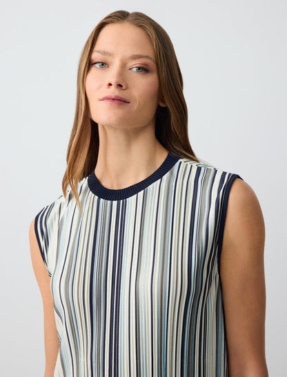 Relaxed Fit Crew-Neck Striped Knitted Midi Dress