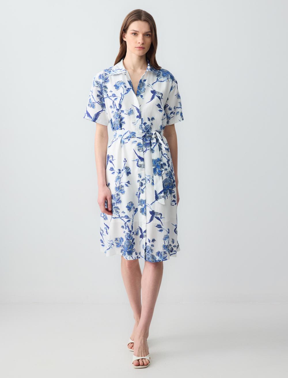 Loose Fit Shirt Collar Short-Sleeve Dress - 5SW064119