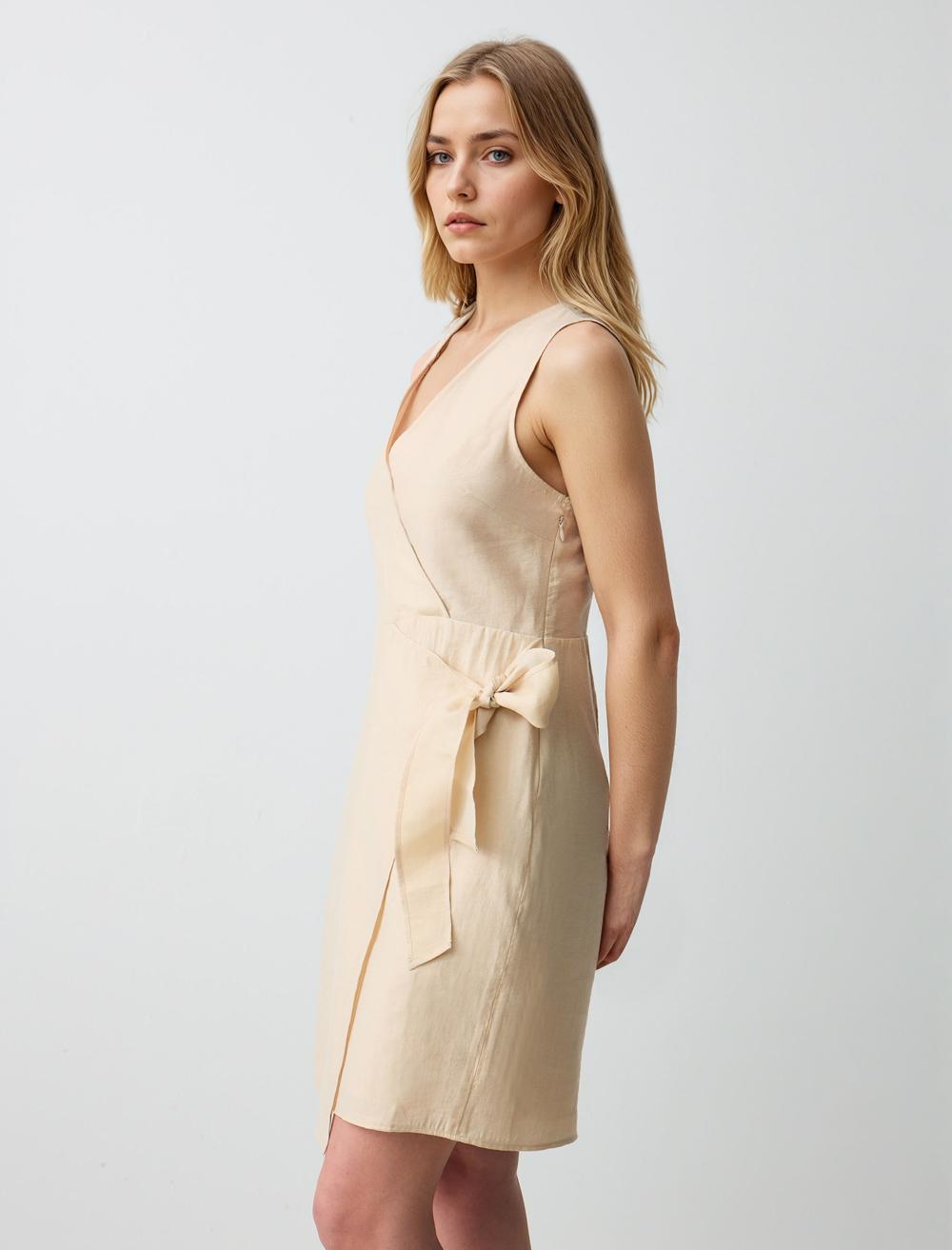 V-Neck Sleeveless-Sleeve Dress - Ecru - 5SW064409114