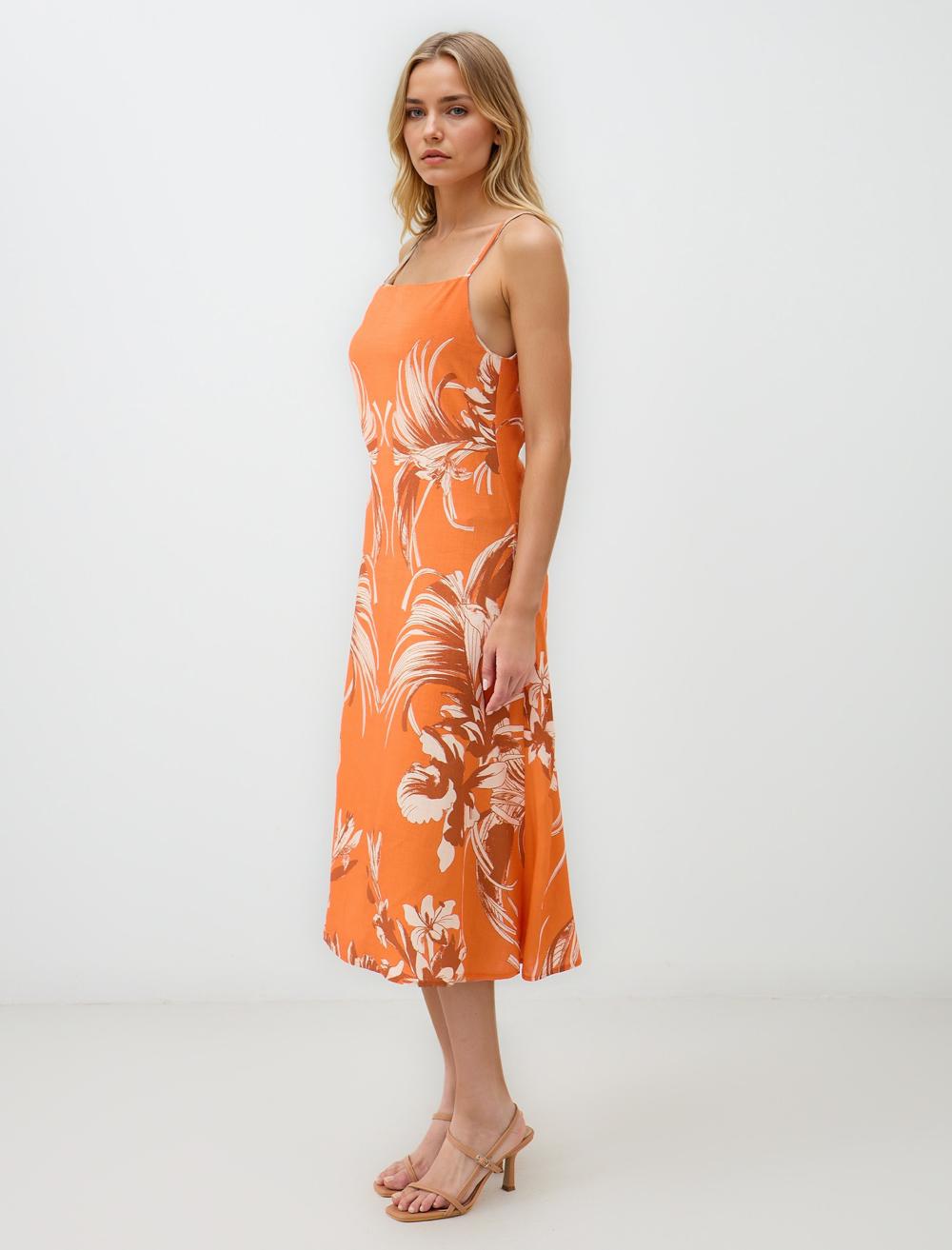 Slim Fit Spaghetti Straps-Sleeve Dress - Orange - 5SW064417700