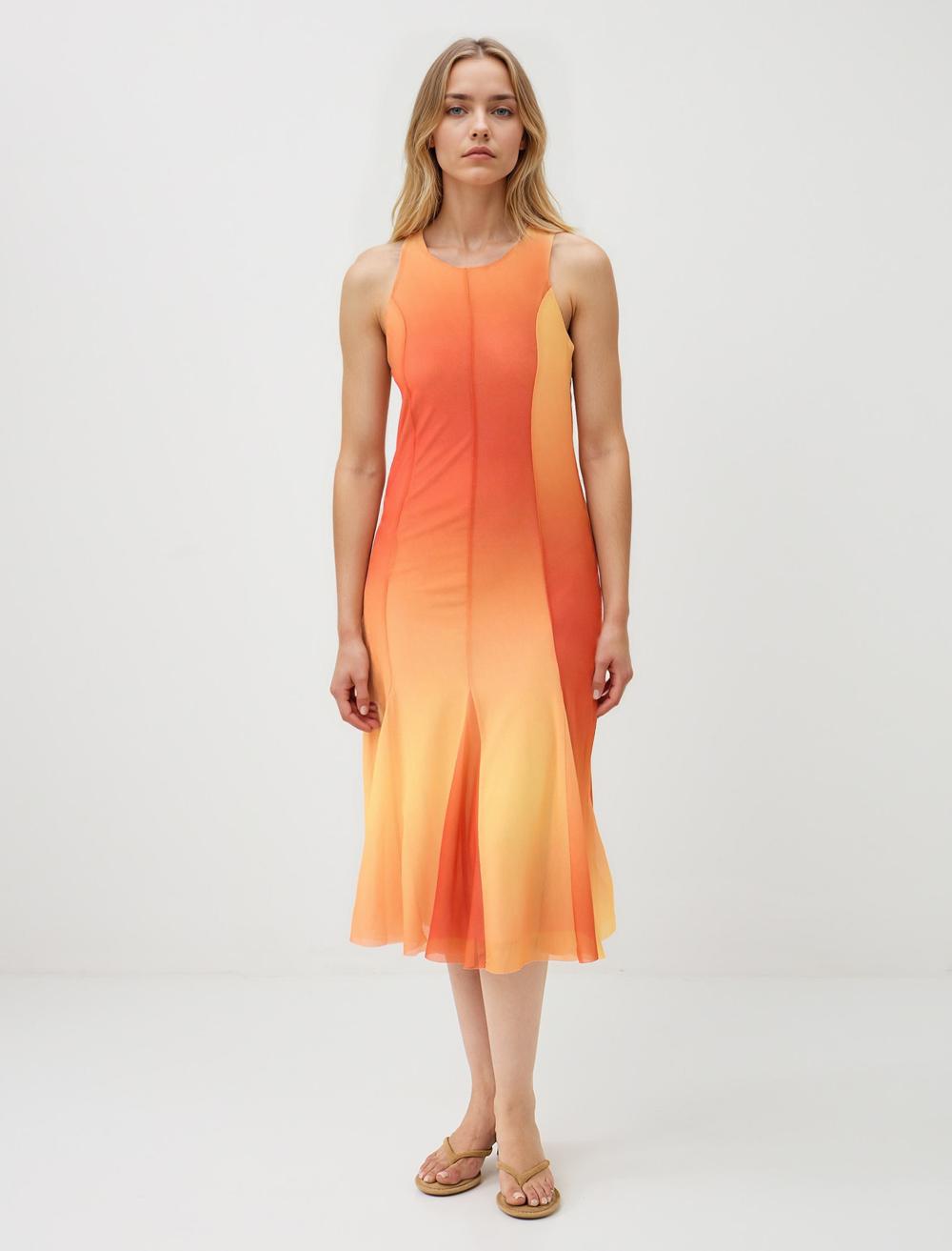 Slim Fit Crew Neck Sleeveless-Sleeve Dress - Orange - 5SW064780700