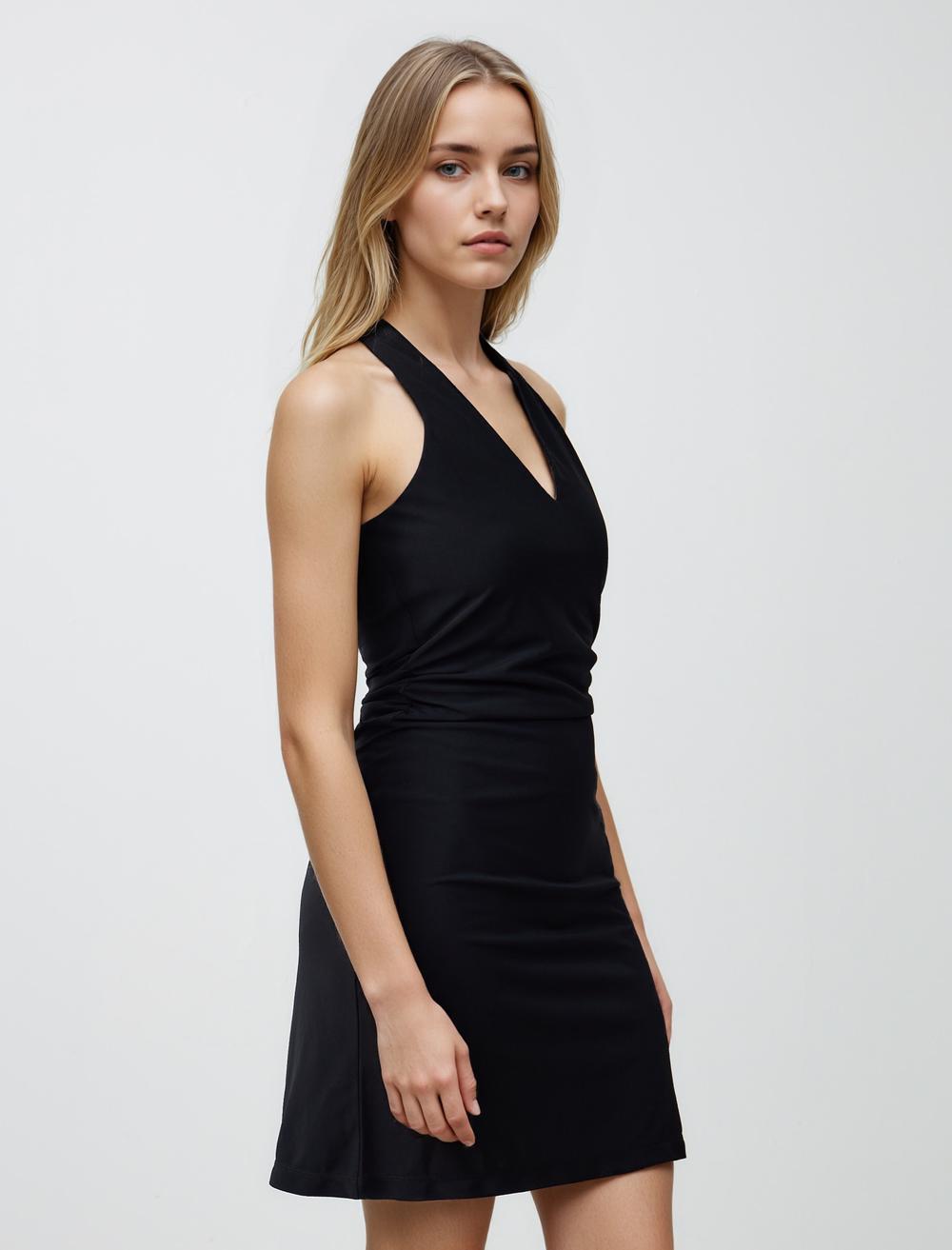 Slim Fit V-Neck Sleeveless-Sleeve Dress - Black - 5SW064796900