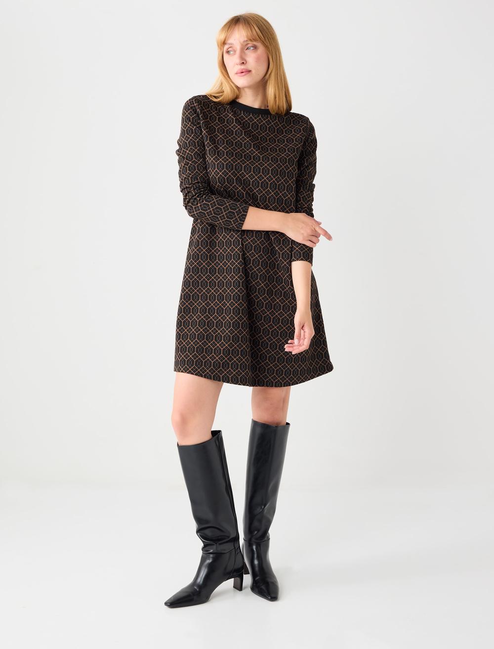 Crew Neck Long-Sleeve Dress - 5WW062258