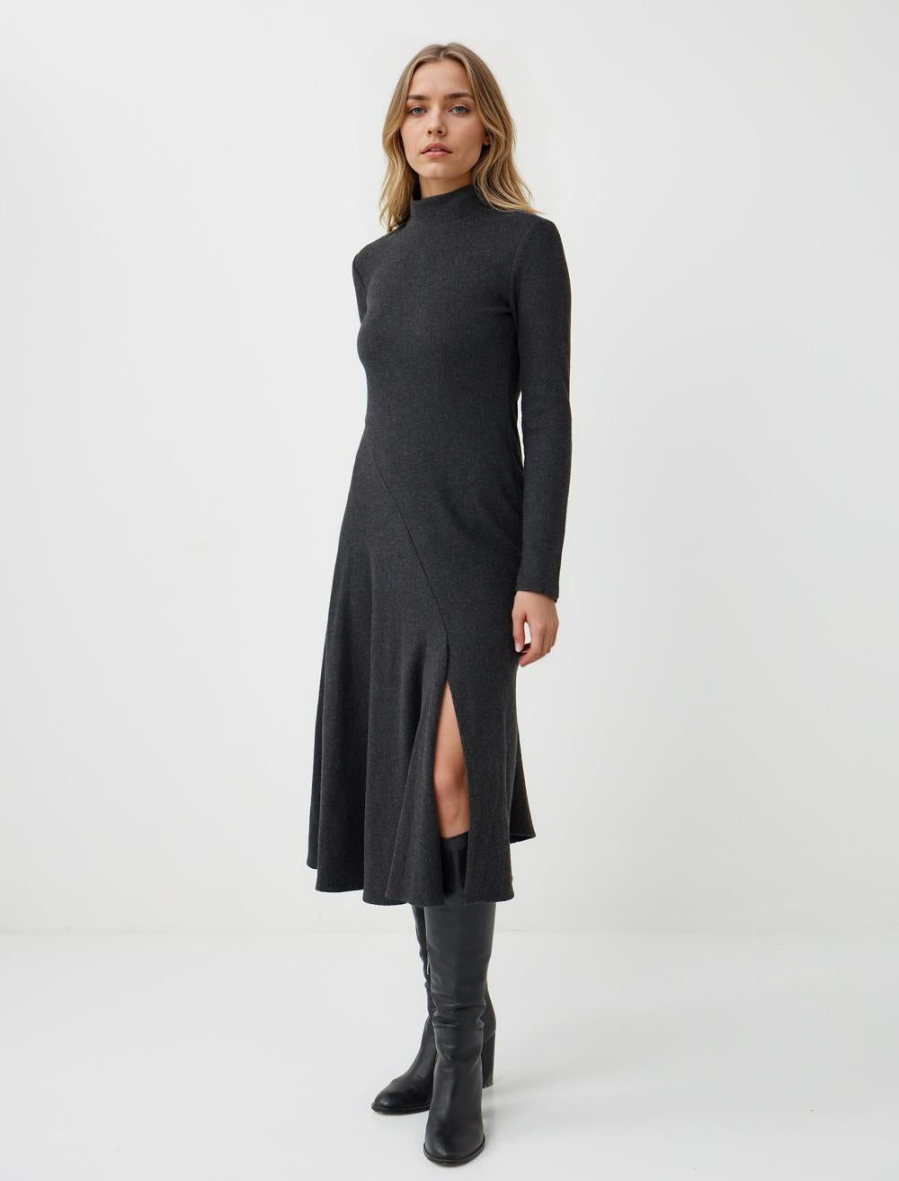 Polo Neck Long-Sleeve Dress - 5WW062862