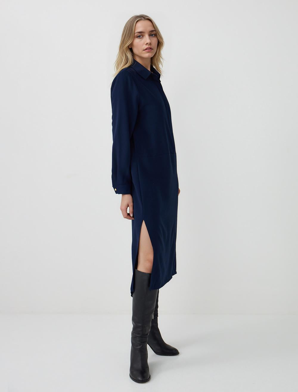Loose Fit Shirt Collar Long-Sleeve Dress - 5WW065214