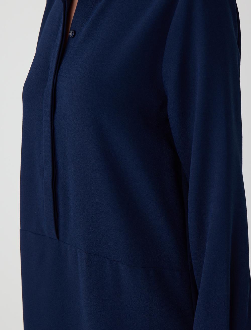 Loose Fit Shirt Collar Long-Sleeve Dress - Dark Blue - 5WW065214494
