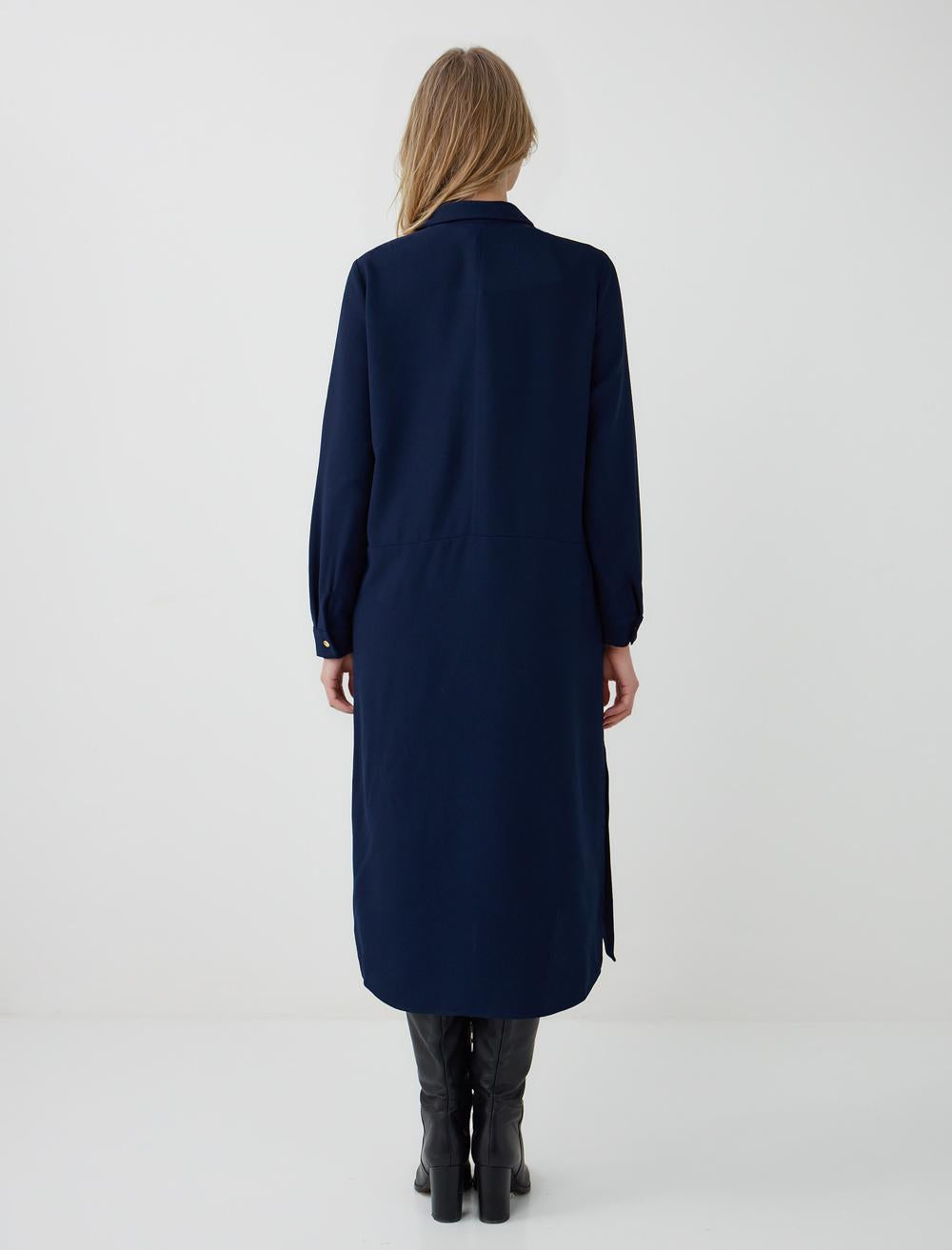 Loose Fit Shirt Collar Long-Sleeve Dress - 5WW065214