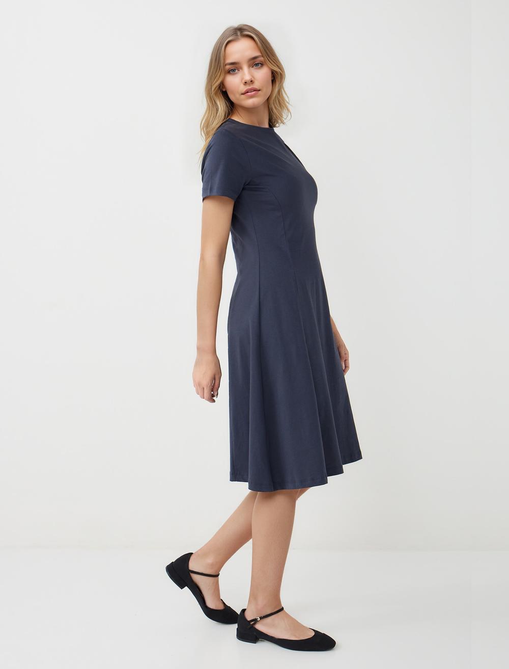 Slim Fit Off-The-Shoulder Sleeveless-Sleeve Dress - Dark Blue - 5WW065557494
